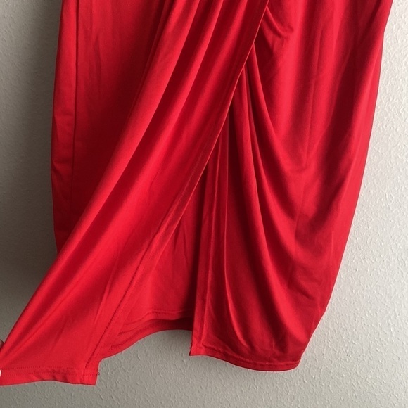 Venus Red Wrap Lined Pleated Front Stretch Mini Dress size M - Picture 3 of 6